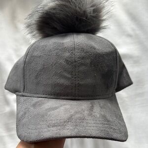 C.C Black Cap with Fluffy Pom Pom